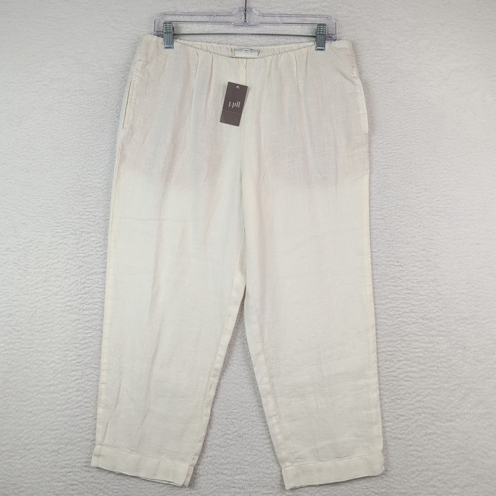 J Jill Love Linen Pants Cream Small Pull On Cropped Lagenlook Beach Pockets NWT